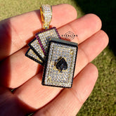 Playing Cards Iced Out Gold Tone Pendant